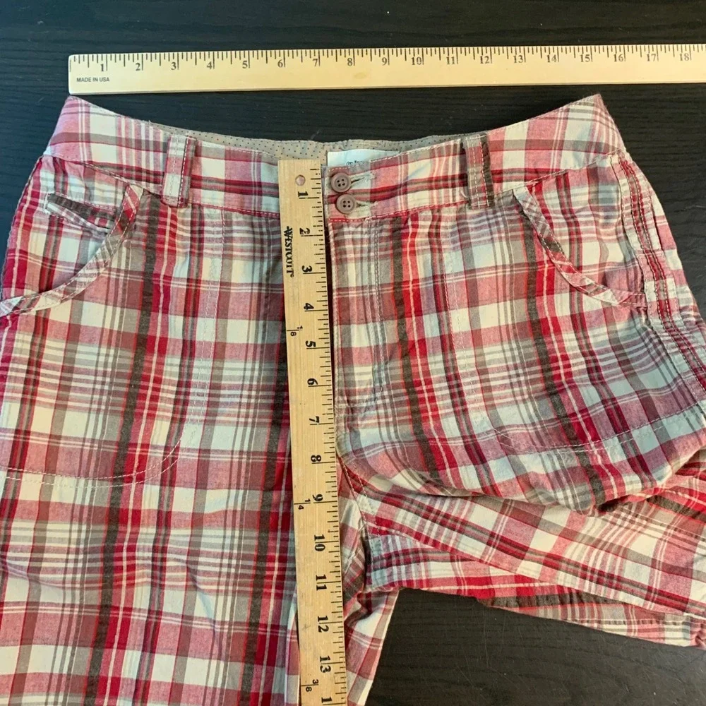 St Johns Bay Womens Plaid Shorts‎ Red Tan Cotton Size 10 Bermuda Casual Outdoors